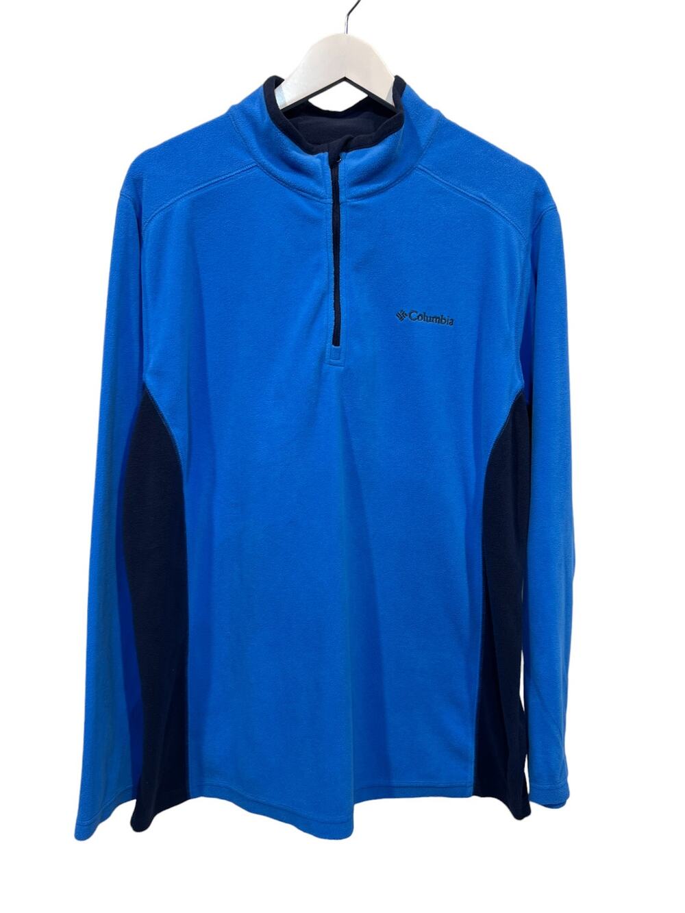 Columbia Mens Large Blue Fleece Pullover Sweater 1/4 Zip Jacket Mock Neck Collar